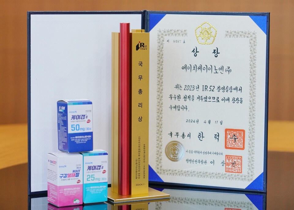 케이캡 IR52 장영실상 최우가상 바카라 상패. (출처 : HK이노엔)