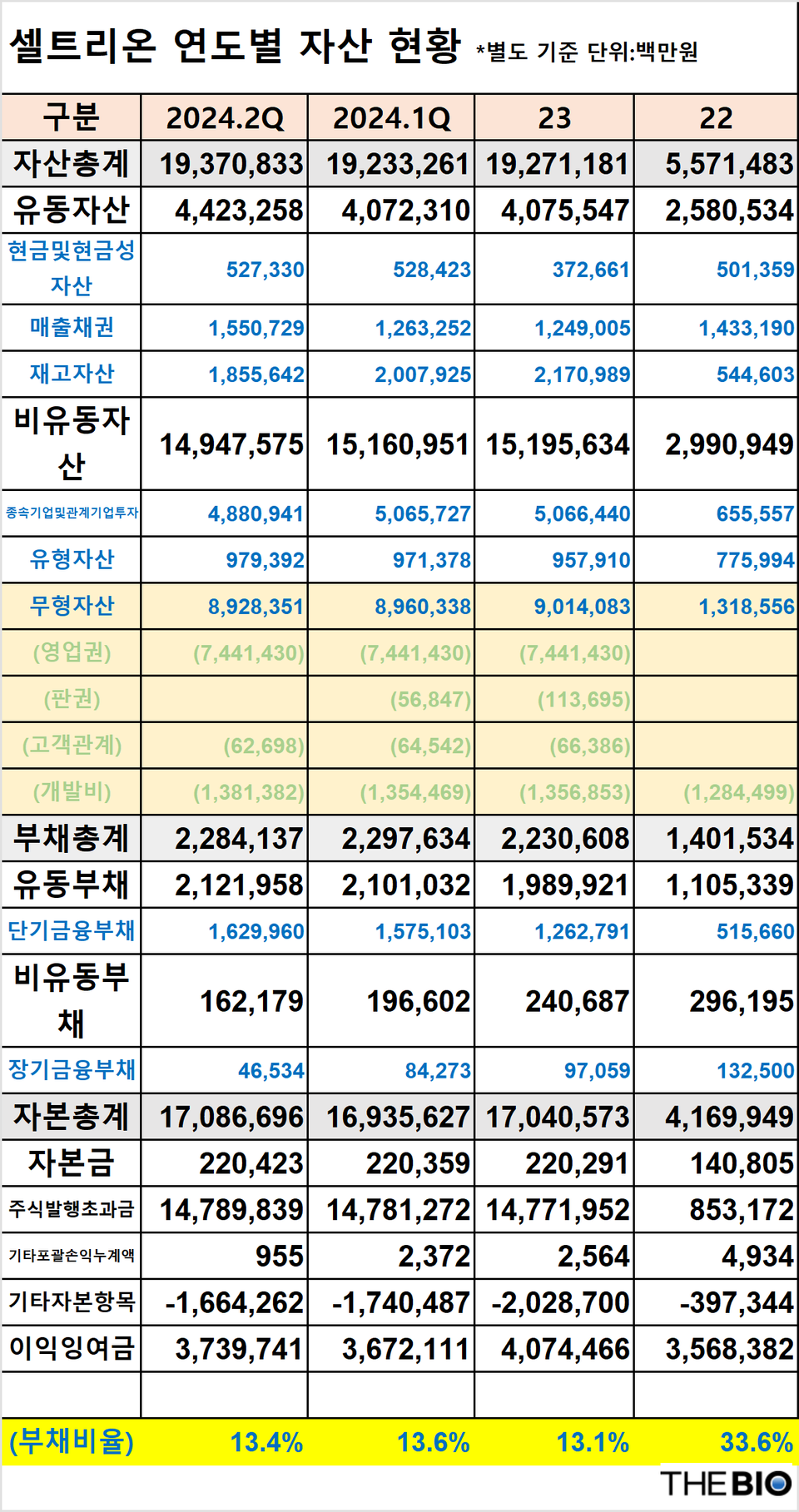 더바이오 재구성 (출처 : 바카라사이트 제작 사업보고서 및 분·반기보고서)