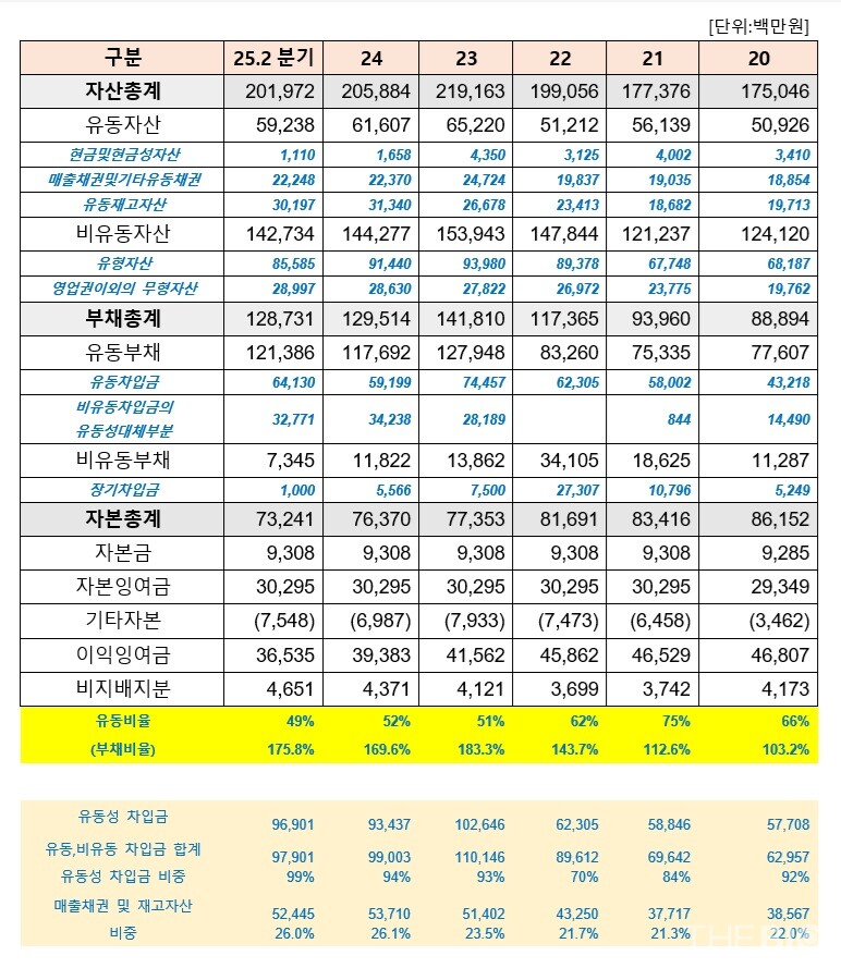 대화제약의 연도별 재무상태표 현황. 연결기준 (출처 : 더바이오 재구성)