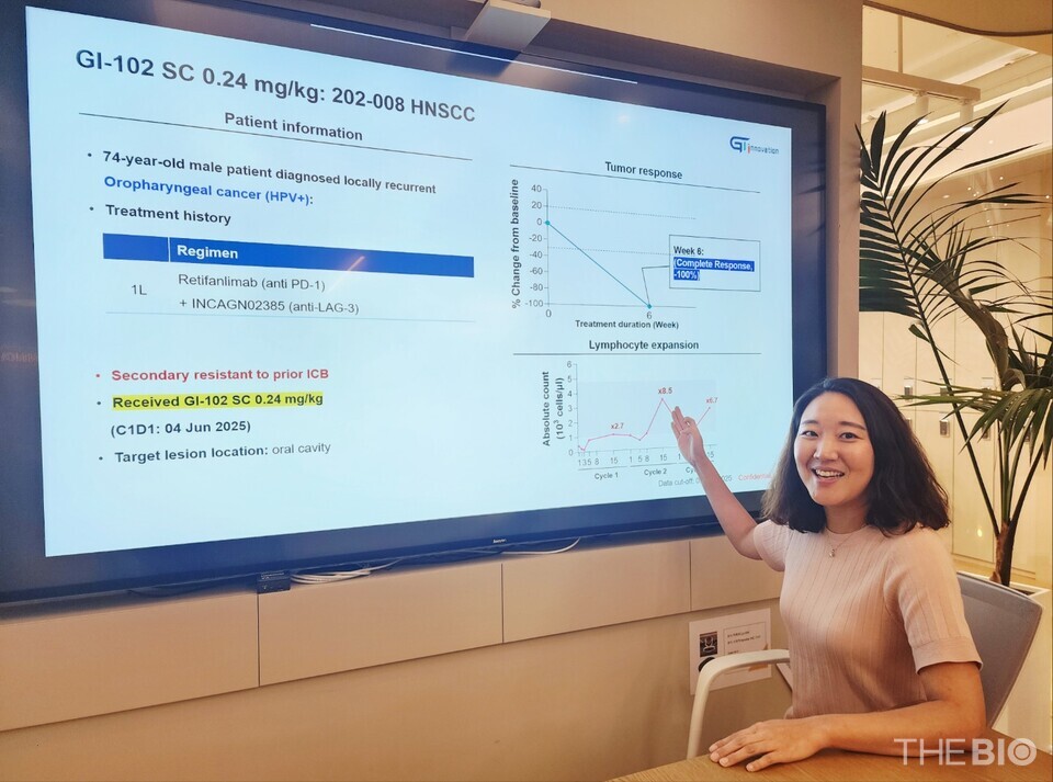 Yun Nari, Clinical Dev & Strategy SVP at GI Innovation, during an interview with THE BIO at the company's headquarters in Munjeong-dong, Songpa District, Seoul, on September 2. (THE BIO DB)