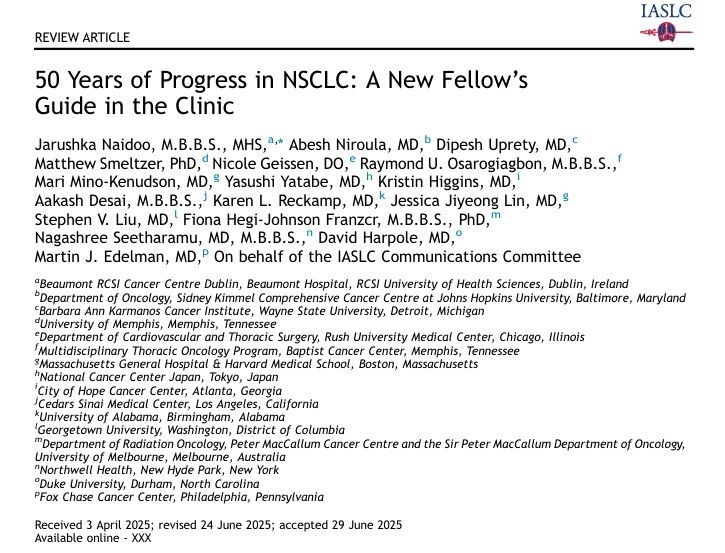 국제폐암연구학회(IASLC) 공식 학술지 저널 오브 쏘래식 온콜로지(Journal of Thoracic Oncology) 2025년 10월호에 게재된 리뷰 논문 모습(출처 :  Journal of Thoracic Oncology)