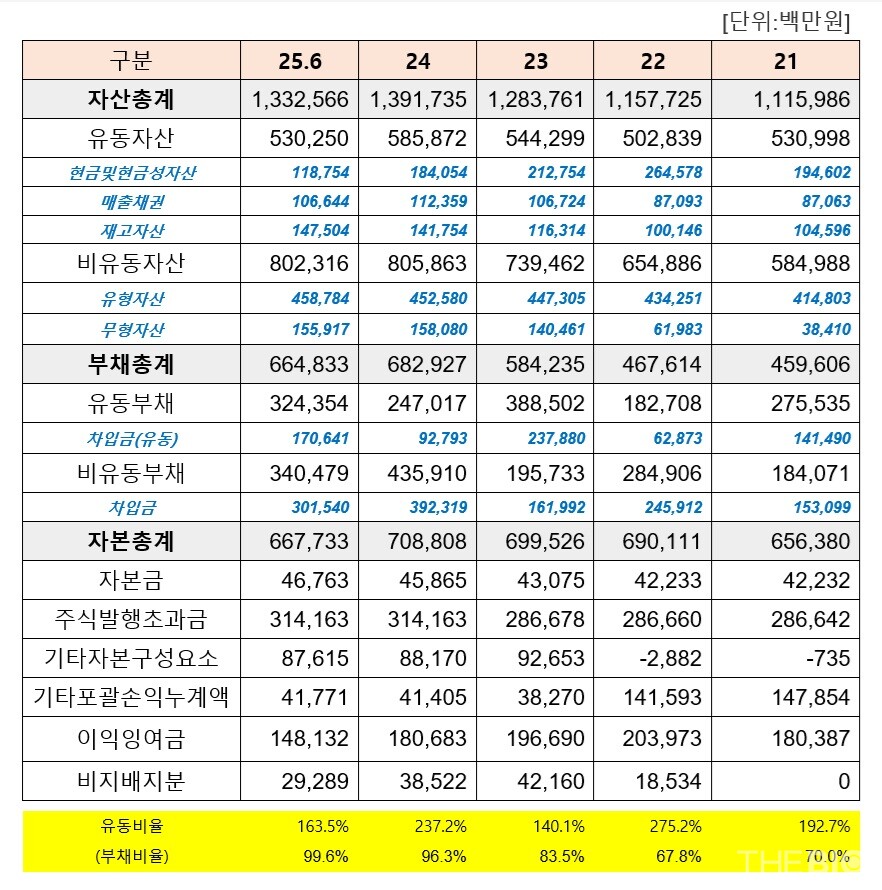 안전한 바카라 사이트의 연도별 재무상태표 현황. 연결기준 (출처 : 더바이오 재구성)