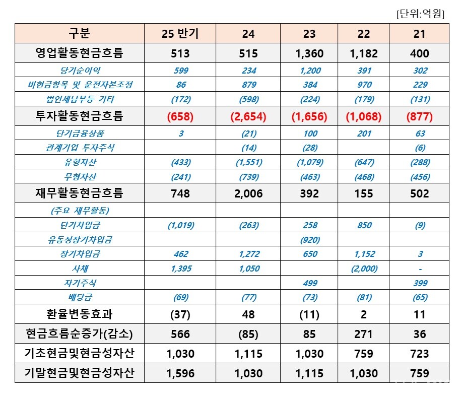 대웅메이저 바카라 사이트의 연도별 현금흐름표 현황. 연결기준 (출처 : 더바이오 재구성)