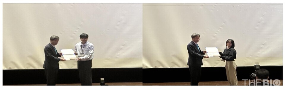 이충재 암진료향상온라인바카라과 박사후온라인바카라원 수상사진(왼쪽)과 허주비 표적치료온라인바카라과 온라인바카라원 수상사진(출처 : 국립암센터)