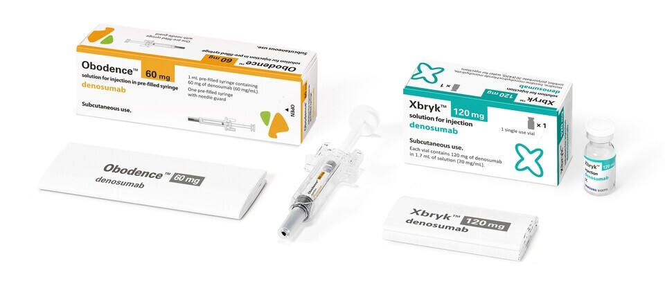 Product images of the bone disease treatments, Obodence and Xbryk (Source: 무료 바카라 게임 Bioepis)