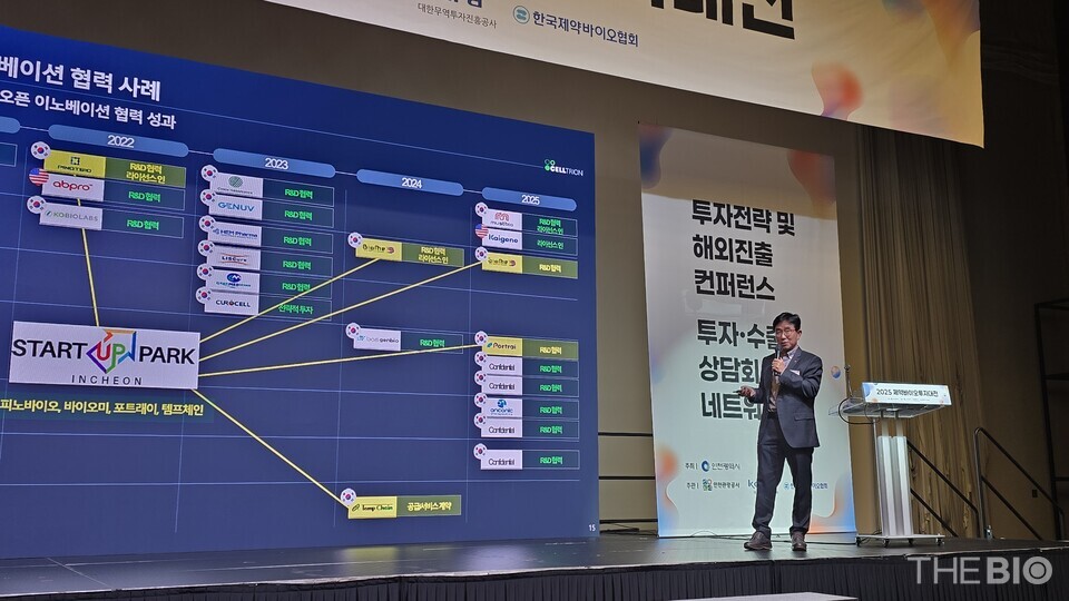 Kwon Ki-sung, Senior Vice President at 먹튀없는 바카라사이트, delivers his keynote address at the ‘2025 Pharmaceutical and Bio Investment Fair,’ held on December 2 at Songdo ConvensiA in Incheon. (Photo: Reporter Ji Yong Jun)