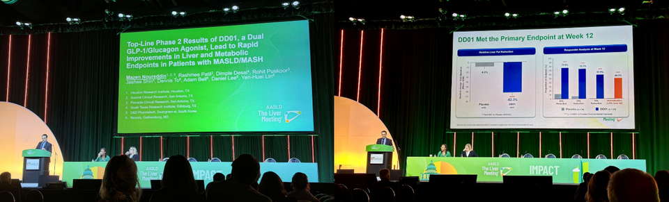 「オンラインカジノゲーム」の第 2 相臨床試験の主任研究者 (PI) であるマゼン・ヌレディン教授が、昨年の米国肝疾患研究会 (AASLD) 会議でプレゼンテーションを行います。 (出典: D&D ファーマテック)