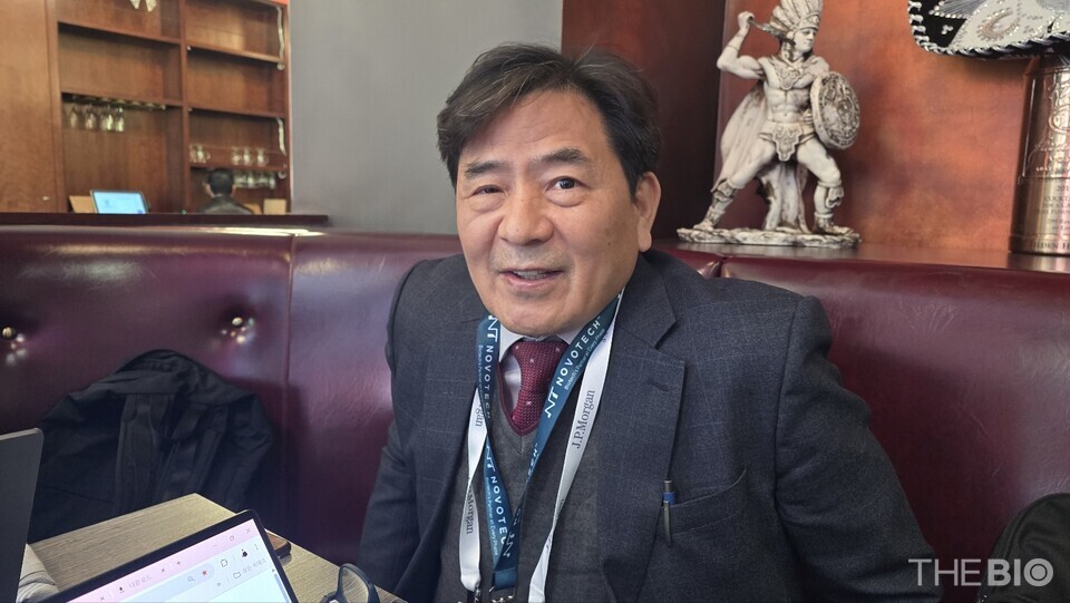 백영옥 바카라사이트 검증 대표가 지난 14일(현지시간) 미국 샌프란시스코에서 열린 ‘2026 JP모건 헬스케어 콘퍼런스’ 현장에서 더바이오와 인터뷰를 하고 있다. (사진 : 지용준 기자)