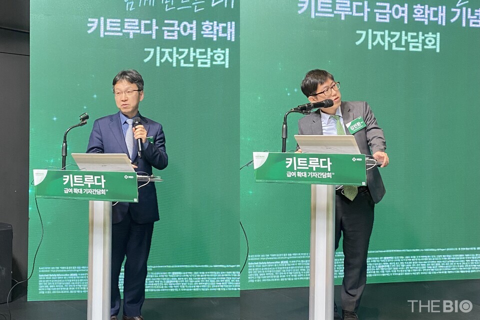 (사진 왼쪽부터) 이근욱 분당서울대병원 혈액종양내과 교수와 김민환 세브란스병원 혈액종양내과 교수 (사진 : 유수인 기자)