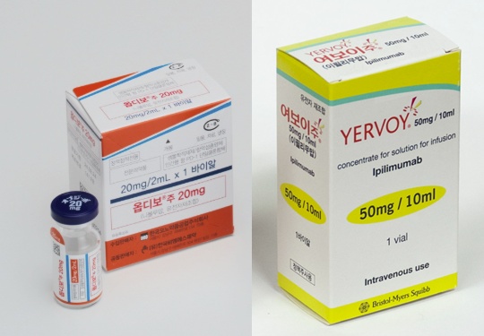 (사진 왼쪽부터) ‘옵디보’와 ‘바카라 규칙 제품 사진 (출처 : 한국오노약품공업, 한국BMS제약)